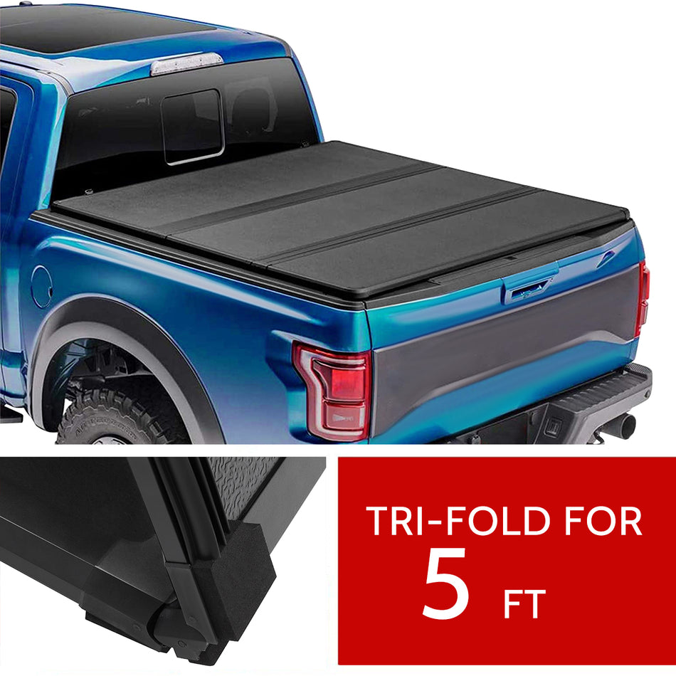 Hard 3-Fold Truck Bed Tonneau Cover For 16-22 Toyota Tacoma 5ft Bed W/LED