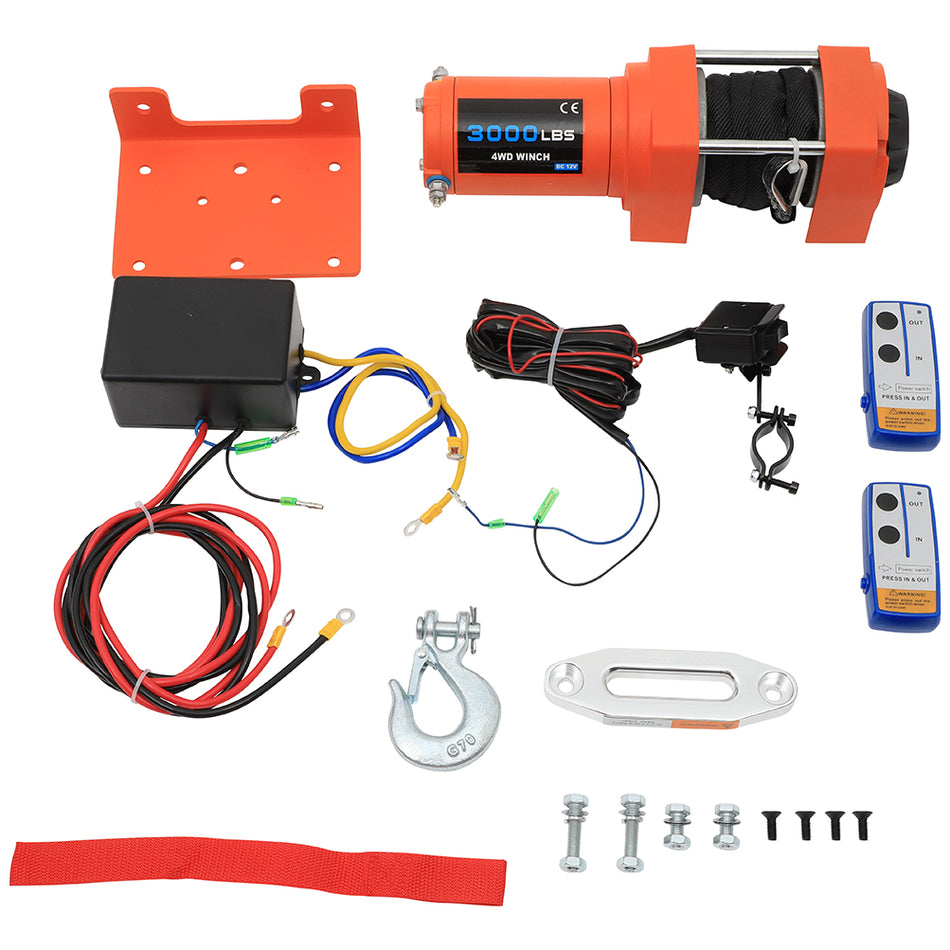 OFA 12V 3000LBS Electric Winch Synthetic Rope Truck Trailer Tow Off Road 4WD 166803