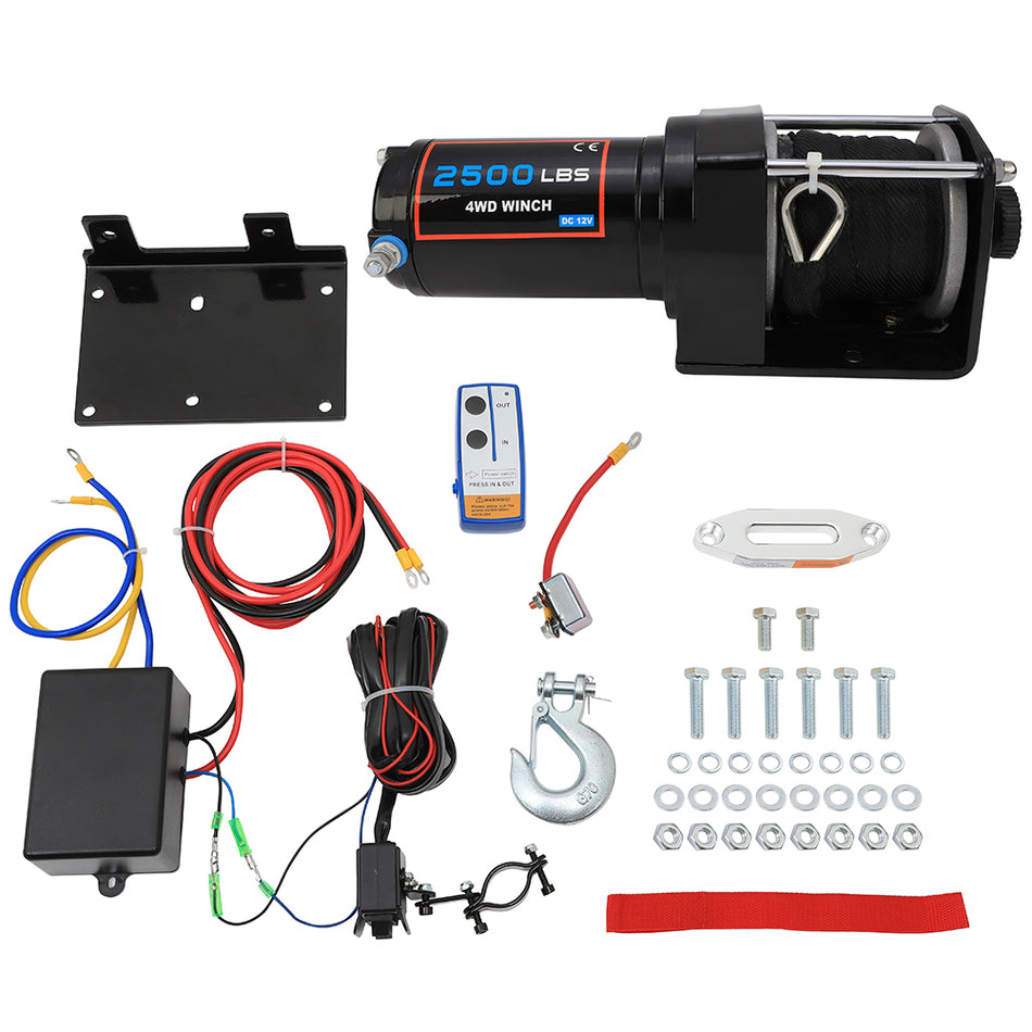 OFA 12V 2500LBS Electric Winch Synthetic Rope Truck Trailer Towing Off Road