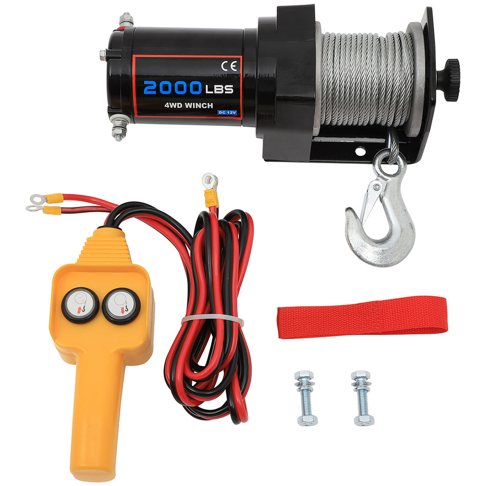 OFA 12V 2000LBS Electric Winch Steel Cable Truck Trailer Towing Off Road 4WD