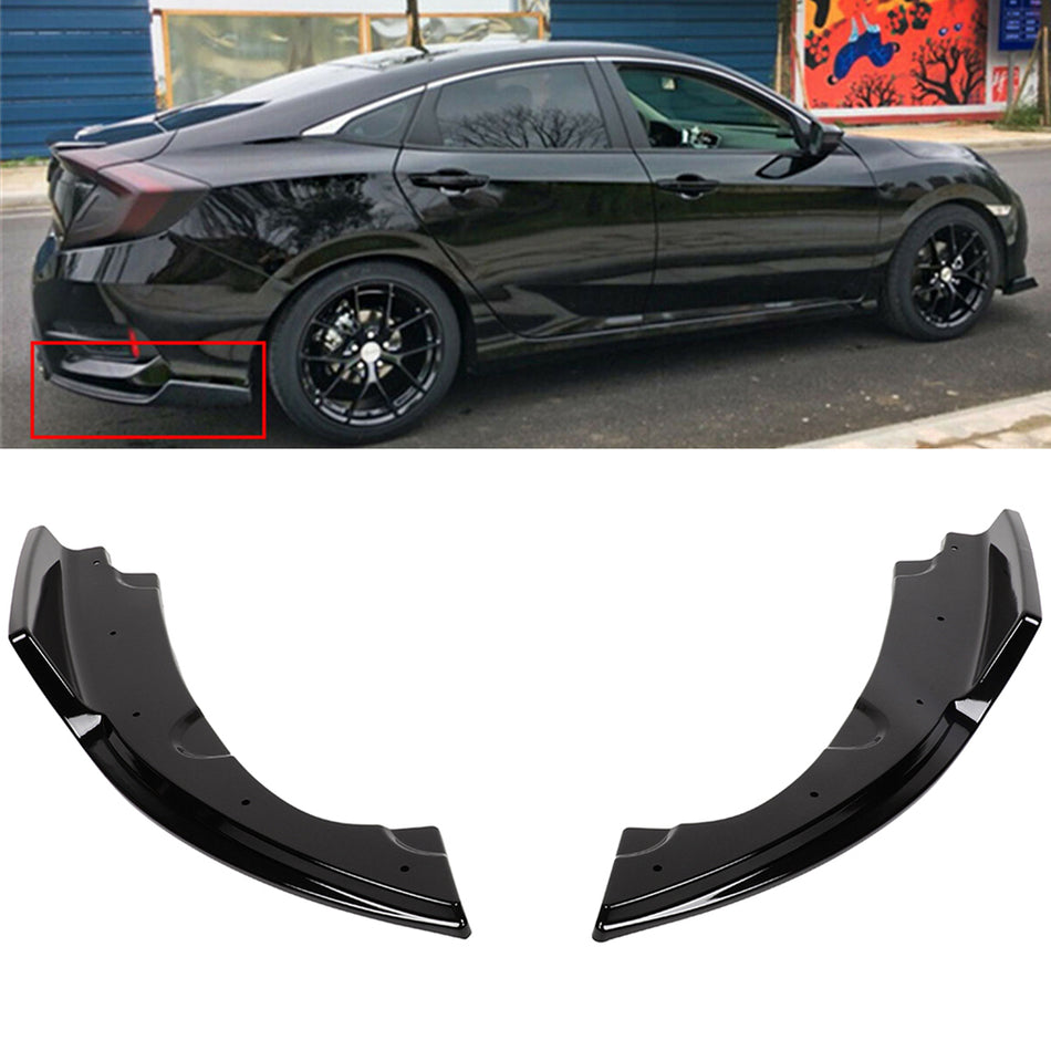 2x Rear Bumper Lip For 2016-2018 Honda Civic Sedan -Gloss Black
