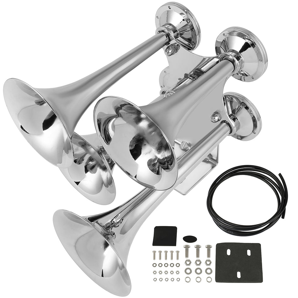For Van Train Car Boat Semi Truck Air Horn with Electric Air Valve 4 Trumpet 12V