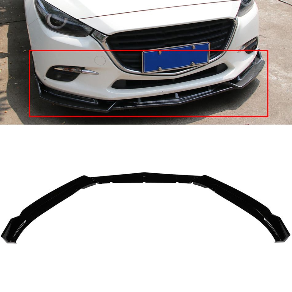For 2014-2018 Mazda 3 Painted Black Front Bumper Body Kit Lip 3PCS
