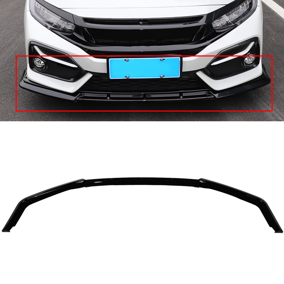 Front Bumper Lip For 2016-2021 10th Gen Civic Hatchback & Si Models -Gloss Black