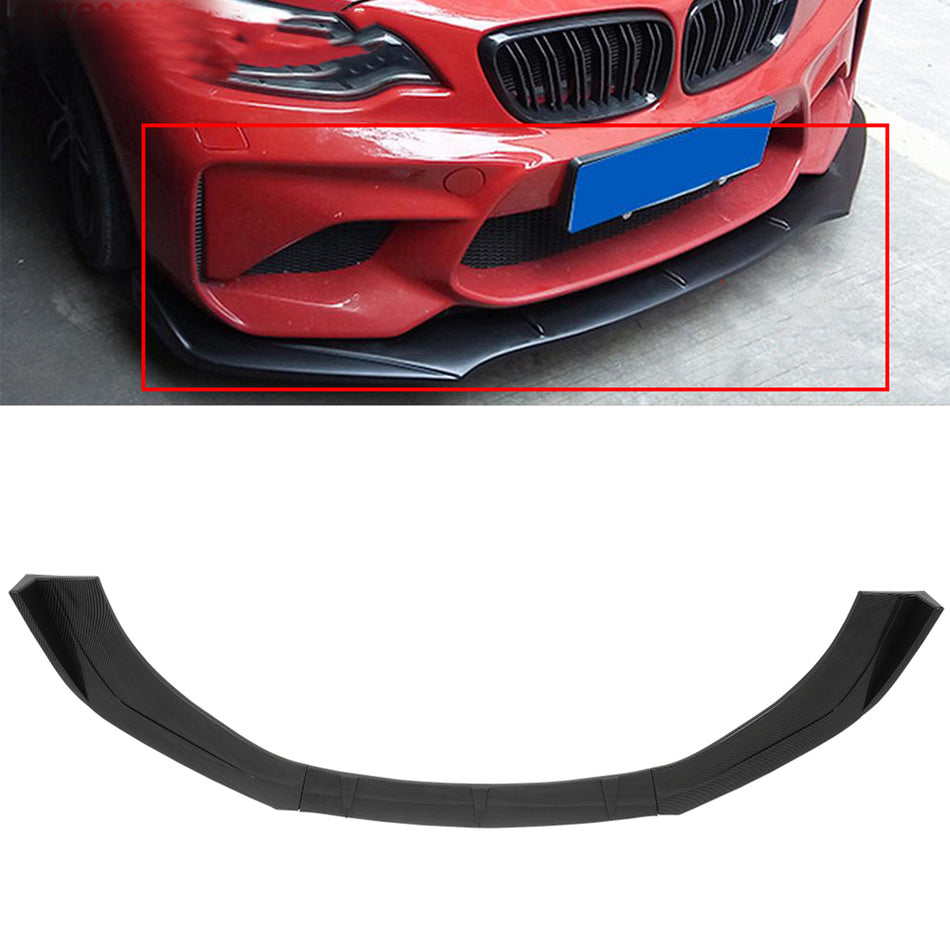 Universal Carbon Fiber Look Front Bumper Lip Body Kit Spoiler Black 3pcs