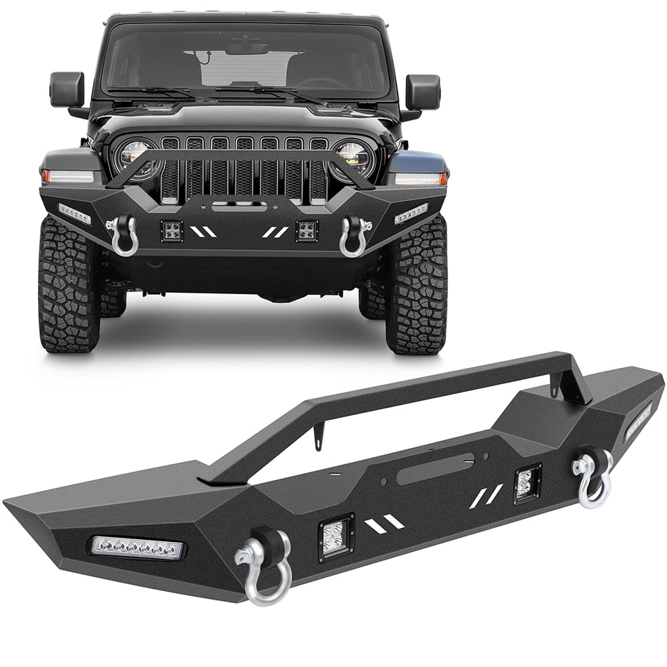 Front Bumper Combo + 4x LED Lights Fit for 2018-2021 Jeep Wrangler JL
