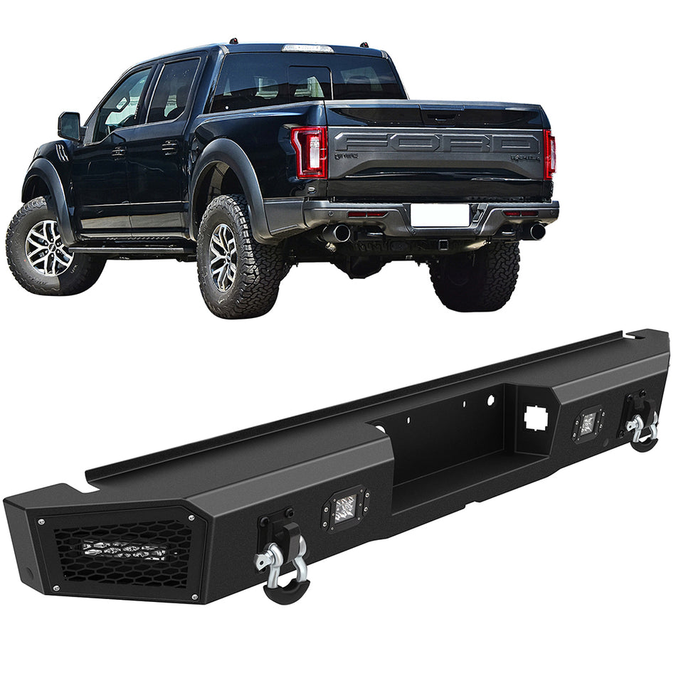 Steel Rear Bumper Guard LED Light Bar Fog Lamps For 2018-2020 Ford F 150