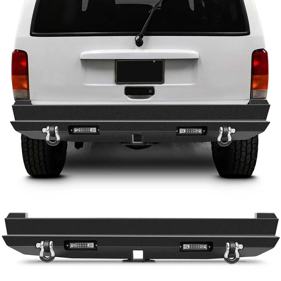 Steel Rear Bumper Guard LED Light Bar Fog Lamps For 1984-01 JEEP Cherokee
