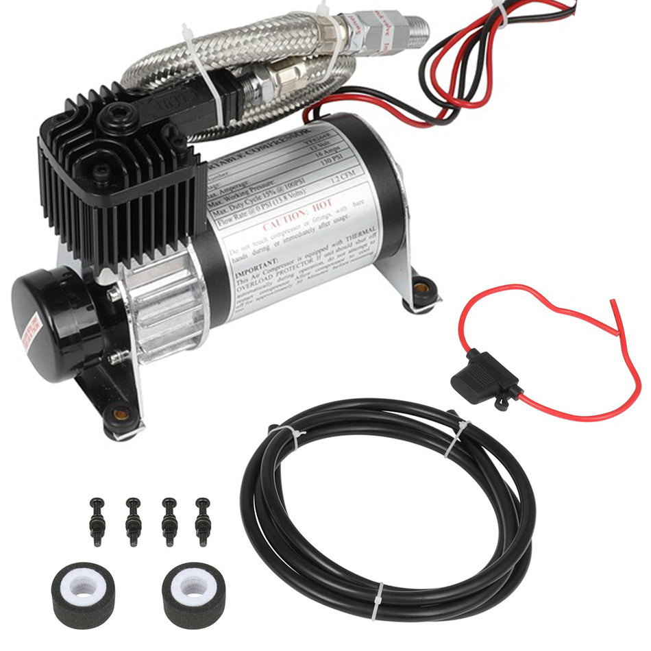 130PSI 12V Air Compressor Kit For Train Horns Air Horn Air Suspension Kit black