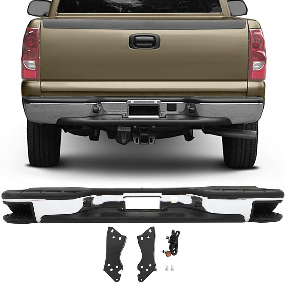 Chrome Rear Step Bumper no Sensor Hole for Chevy Sliverado 1500 1999-2007