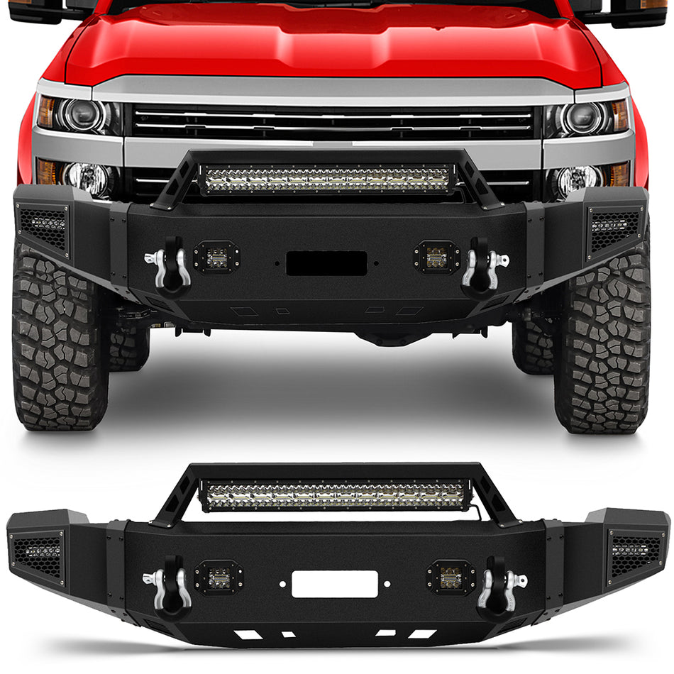 For 2011-2014 Chevy Silverado 2500 3500 HD Complete Front Bumper w/ LED Lights
