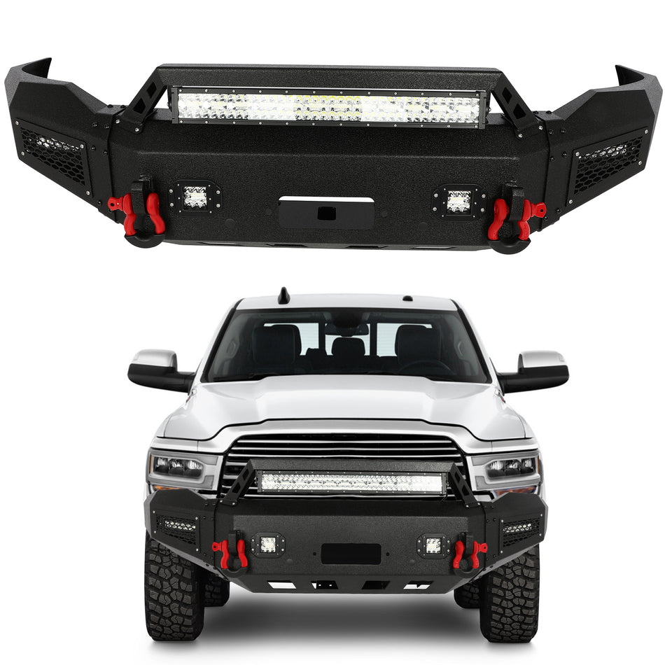 Textured Steel Front Bumper w/ LED Light Bar For 2019-2022 Dodge RAM 2500/3500