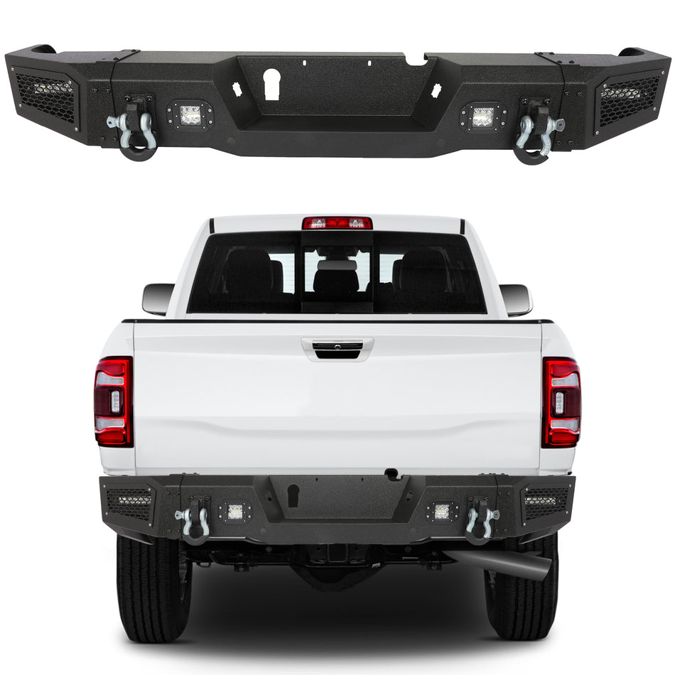 For 2019-2022 Dodge RAM 2500/3500 Rear Step Bumper Textured Black w/ Led Lights