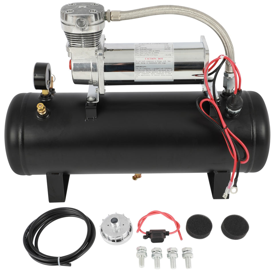 For Train Horn 2.5 Gal Air Tank 200 Psi Compressor Onboard System Kit 12V