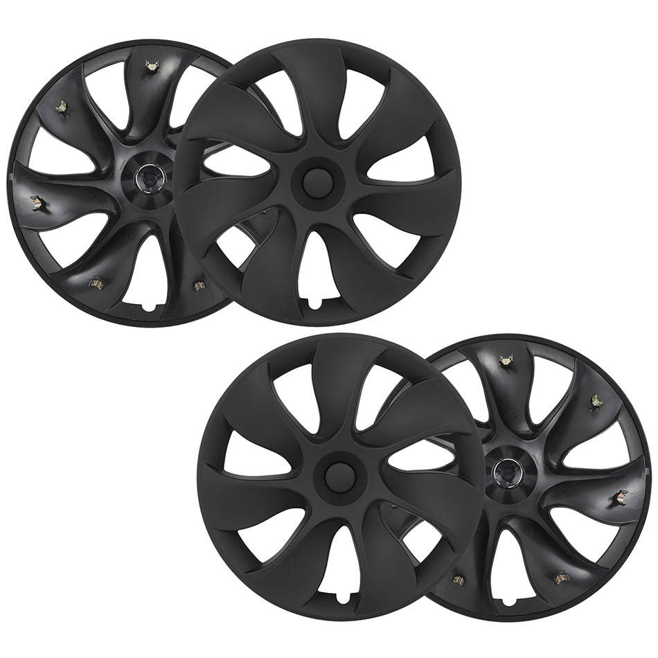 (4) Matte Black Hub Caps 19inch Full Wheel Cover Durable For Tesla Model Y 2021-22