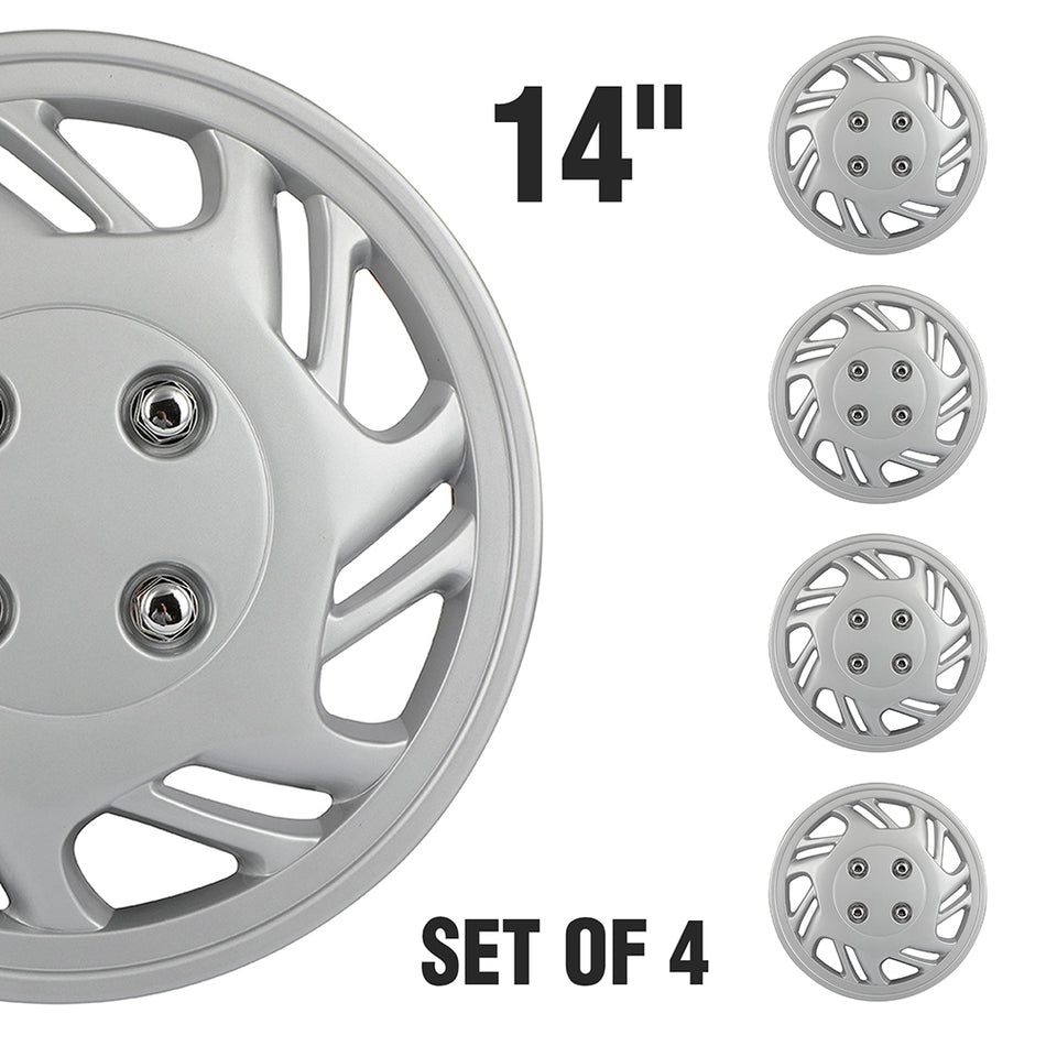 14 inch Set of 4 Silver Hub Caps Full Rim Wheel Covers Snap On Fits R14 Tire & Rim