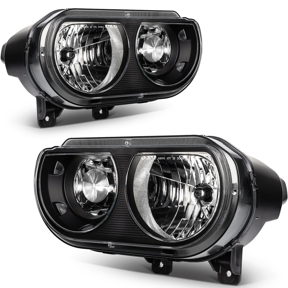 2pcs 2008-2014 Dodge Challenger Black Headlights Headlamps Assembly