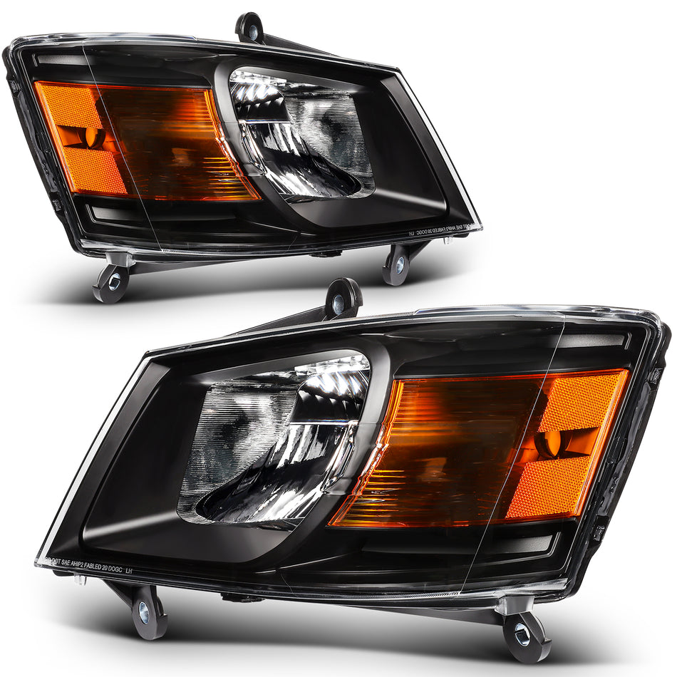 [2PCS/PAIR] For 2008-2010 Dodge Grand Caravan Black/Chrome Amber Headlight Lamp
