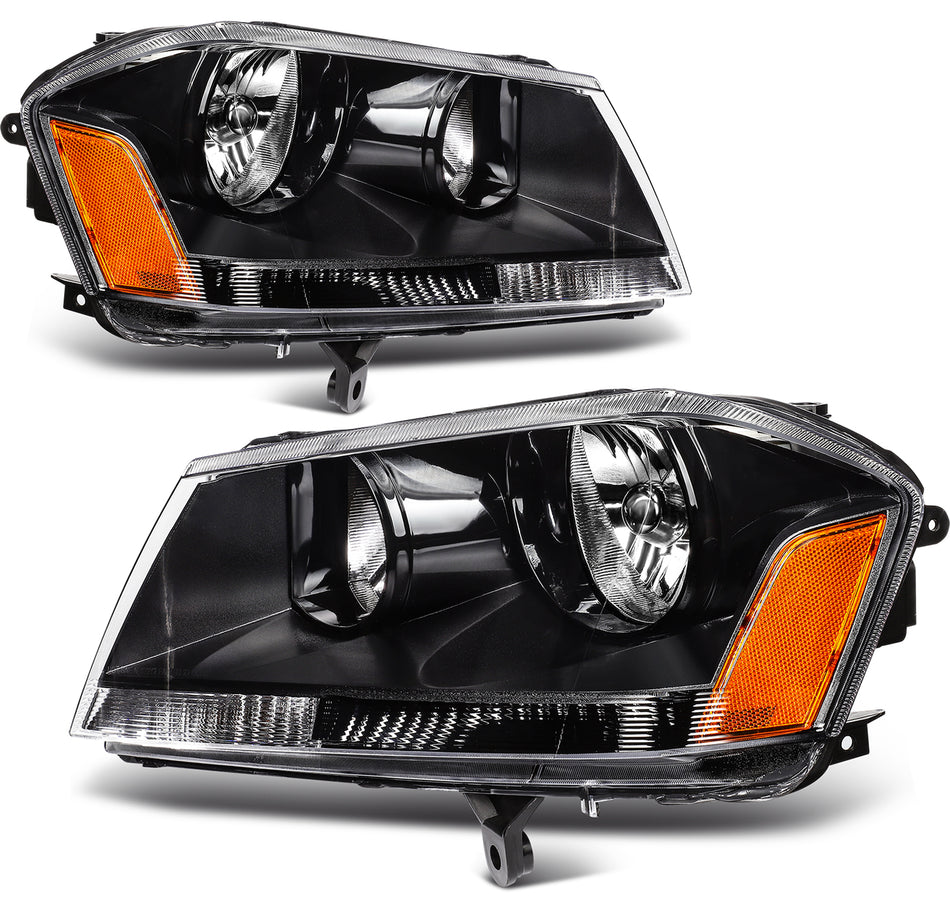 For Dodge Avenger SXT SE 2008-2014 Black Housing Headlights Assembly Pair