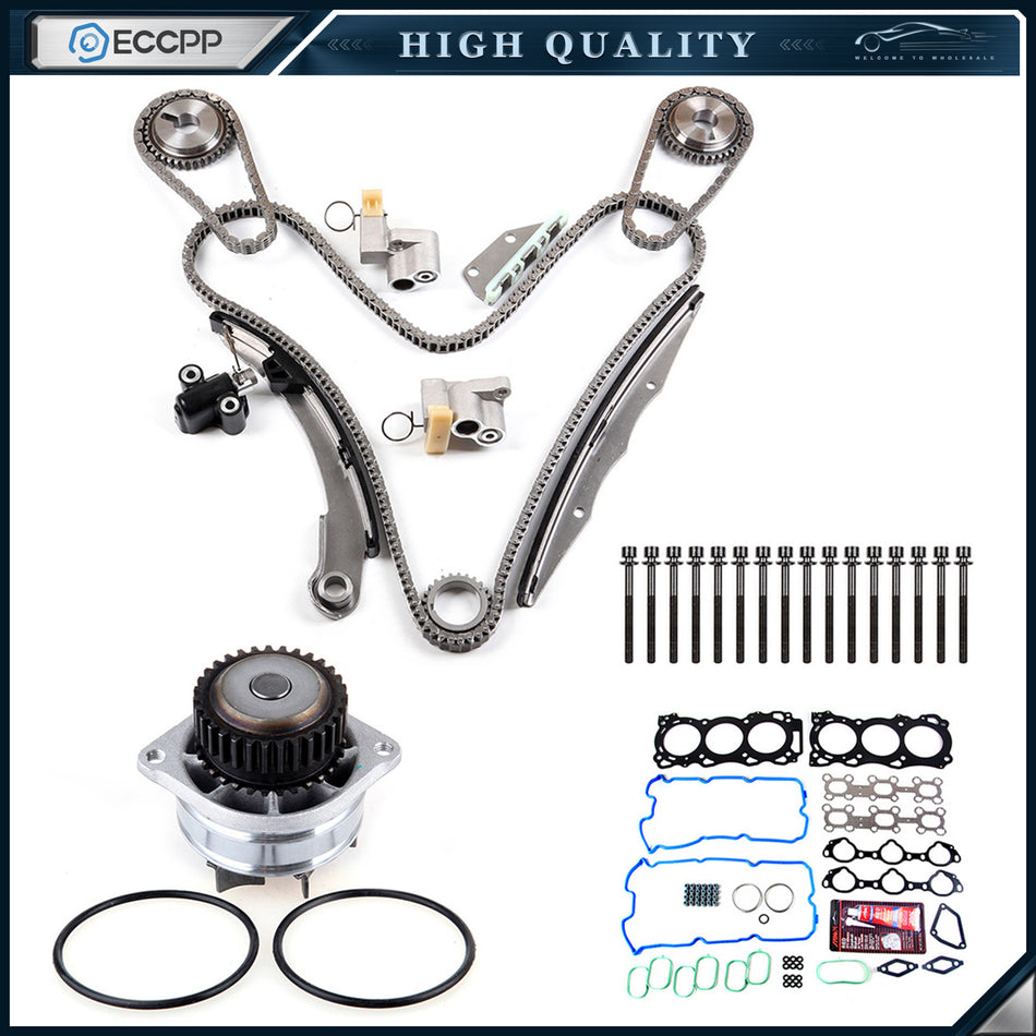 For 05-09 Nissan Frontier 4.0L Head Gasket Bolts Set Timing Chain Kit Water Pump 839936