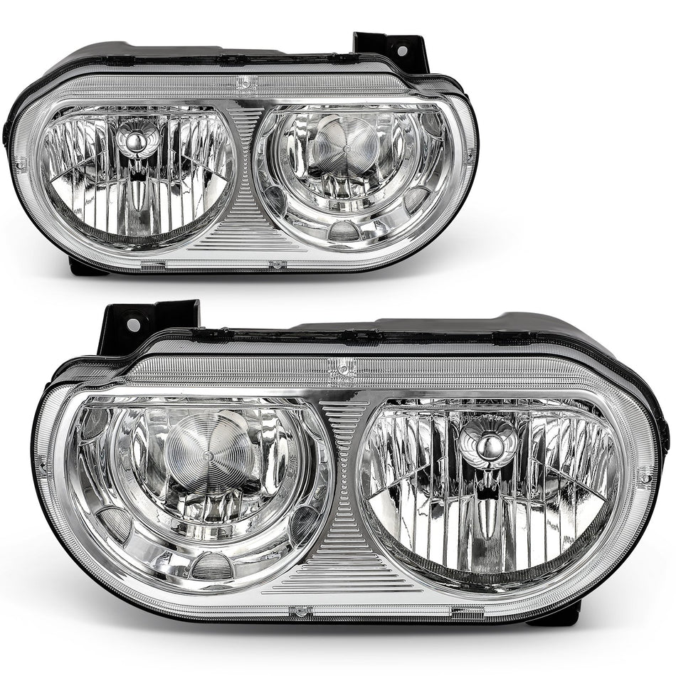 Headlights Assembly Pair Fits Dodge Challenger 2008-2014 Chrome Housing Headlamp