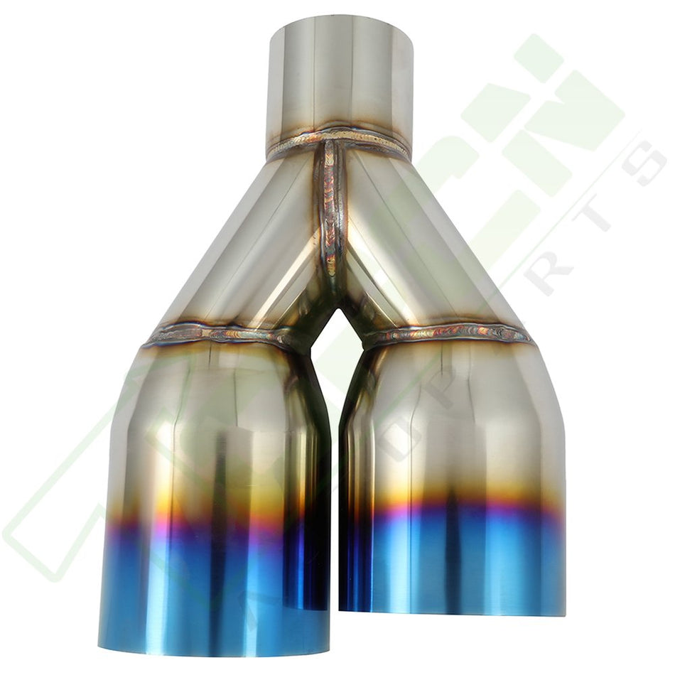 2.5inch Inlet - 3.5inch Out Rainbow Burnt Dual Exhaust Pipe Tip Muffler Stainless