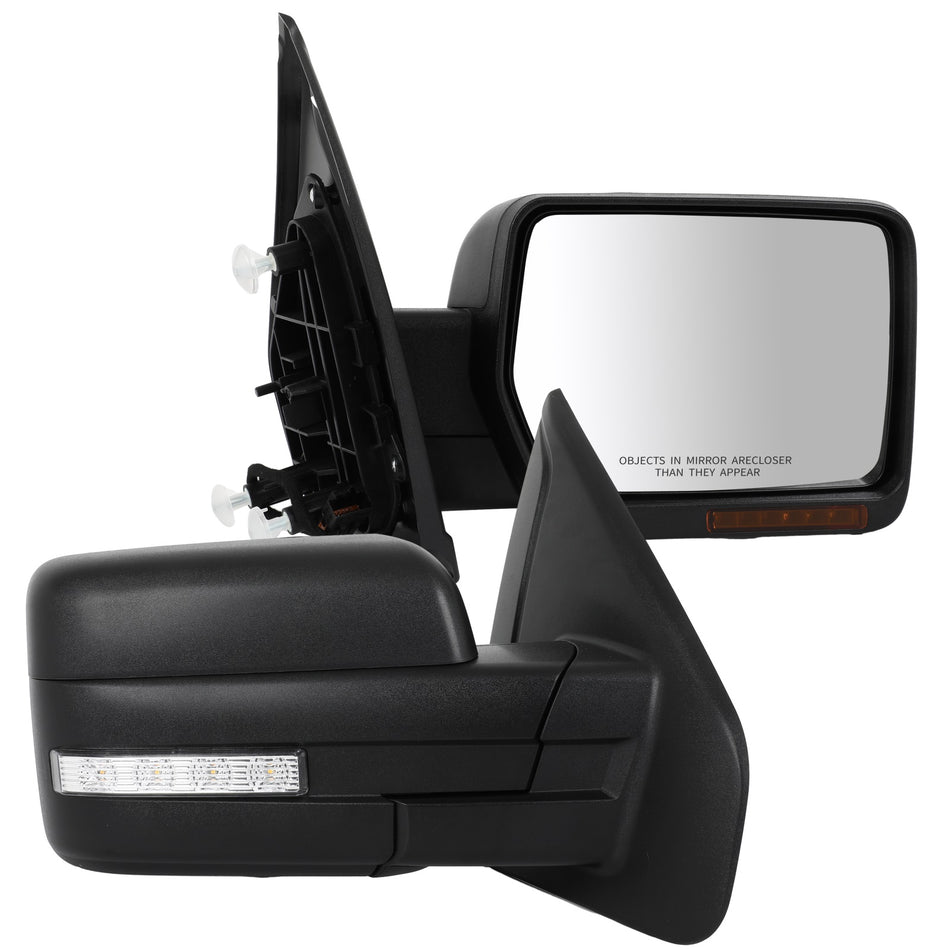 Power Heated LED Signal Puddle Light Side Tow Mirrors For 2004-2014 Ford F150