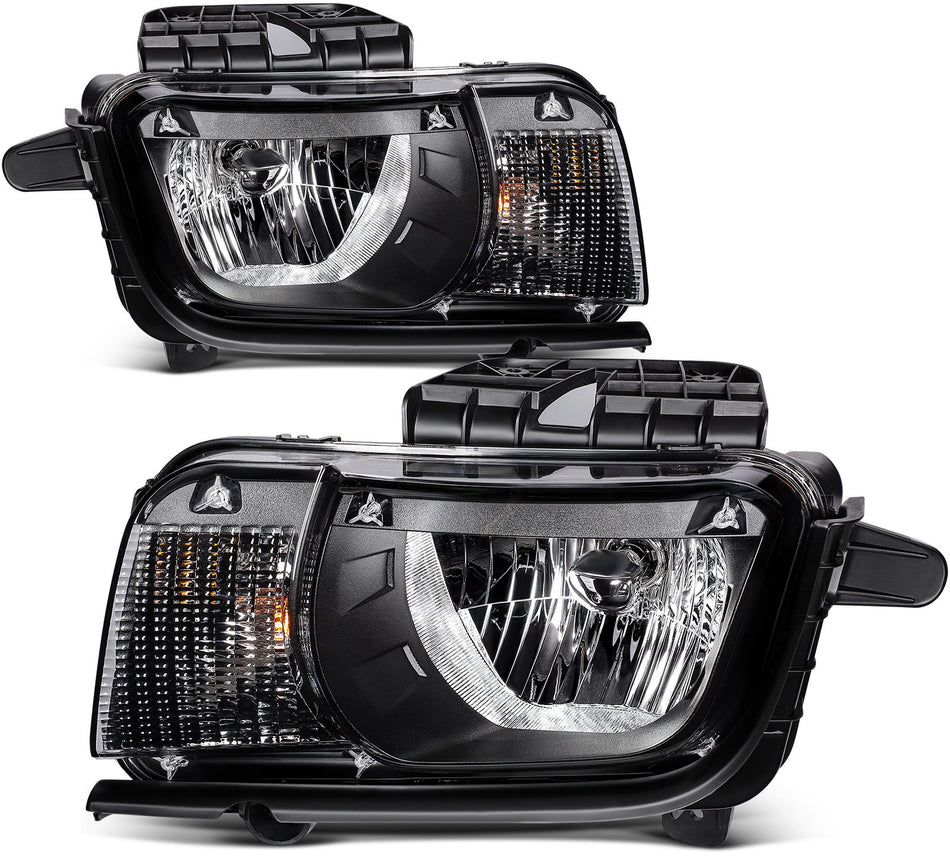 Fits 2010-2013 Chevrolet Camaro 3.6L 6.2L Headlights Assembly Pair Black Housing