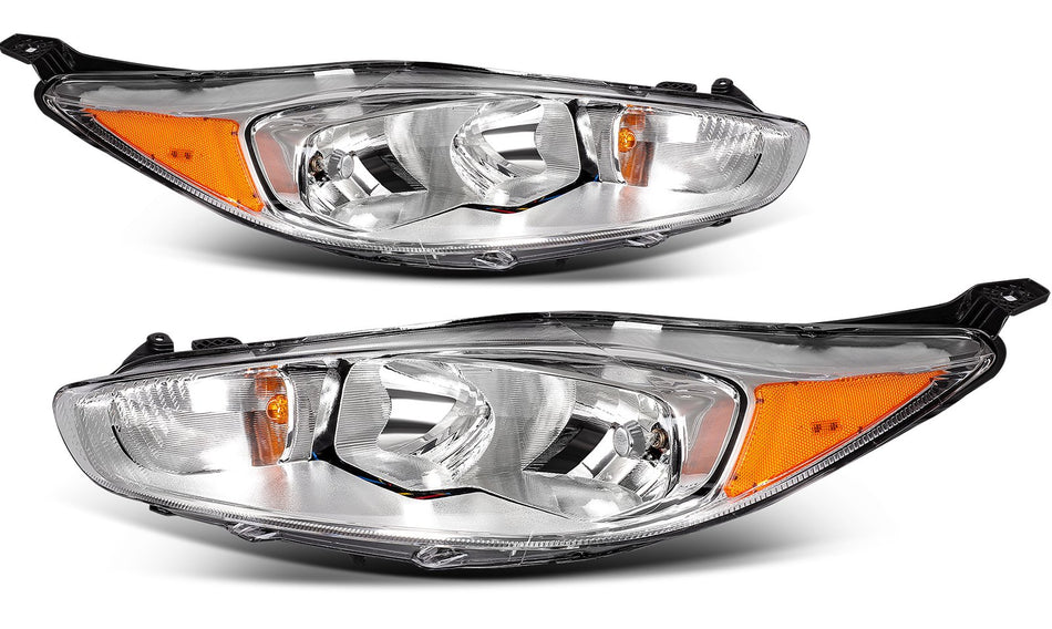 For Ford Fiesta 1.0L 1.6L 2014-2019 Chrome Housing Headlights Assembly Pair