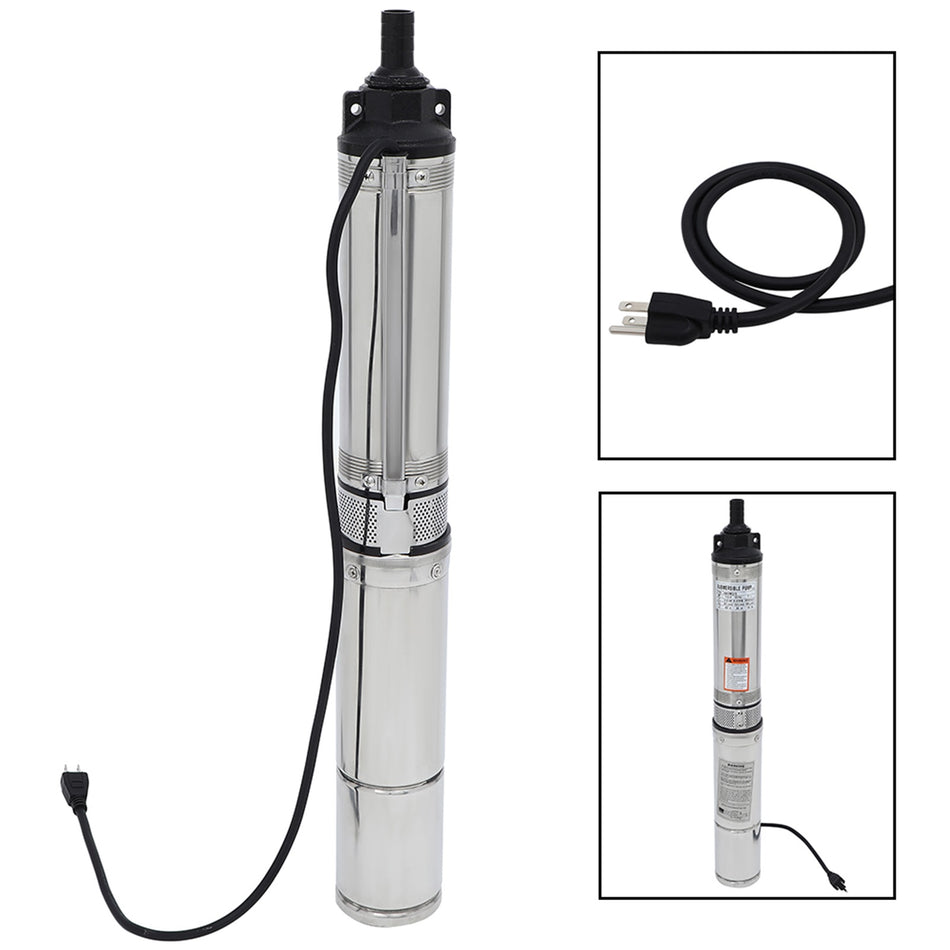 1/2HP Deep Well Water Pump Submersible Stainless Steel 164FT 25.5GPM 115V