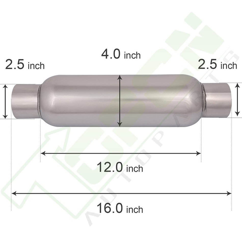 2.5inch Inlet - Outlet- Exhaust Muffler Upgrade Oval Stainless Steel Long-16inch In
