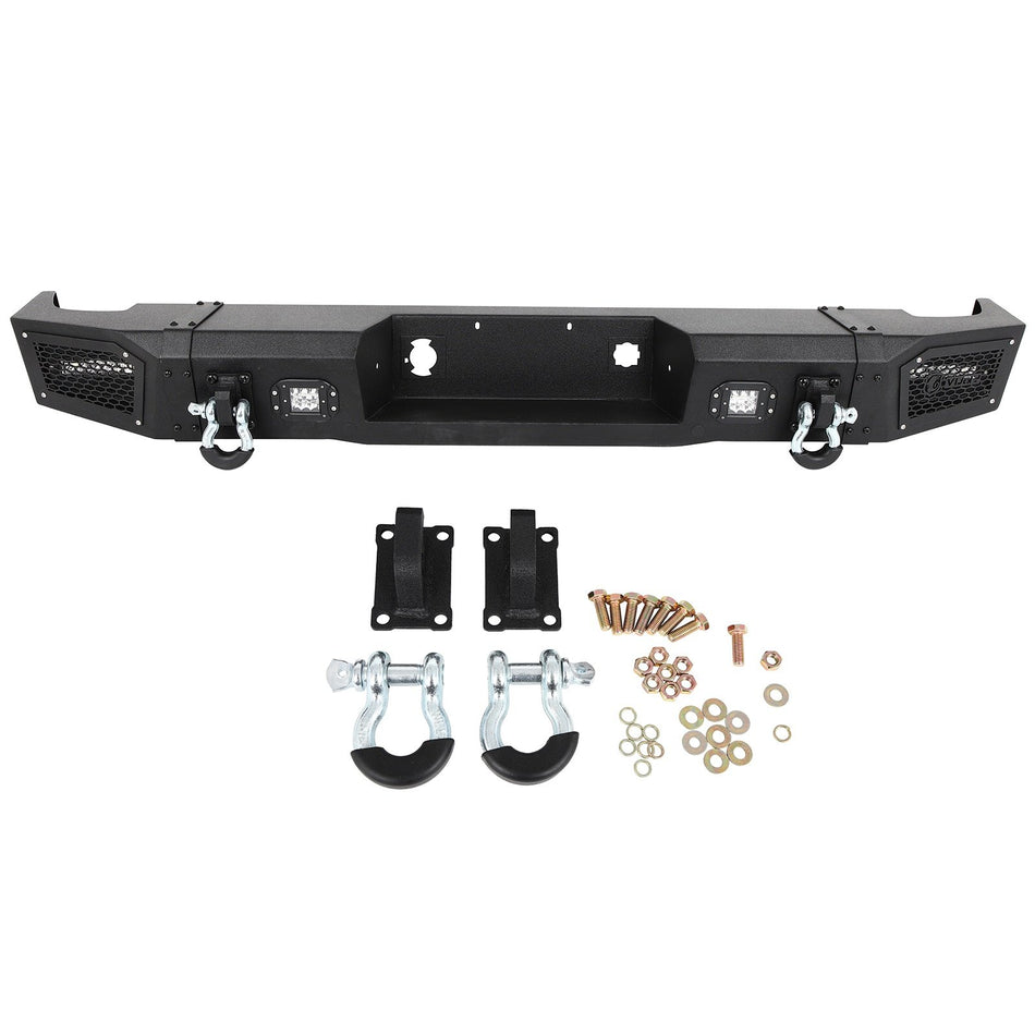 Rear Bumper Steel W/ LED Lights & D-Ring For 2011-2014 GMC Sierra 2500/3500HD