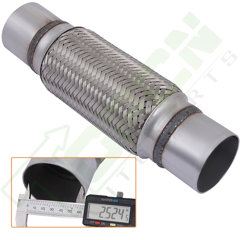 2.5inch x 8inch w/ Ends 12inch Long Exhaust Flex Pipe Coupling Stainless Steel Triple Ply