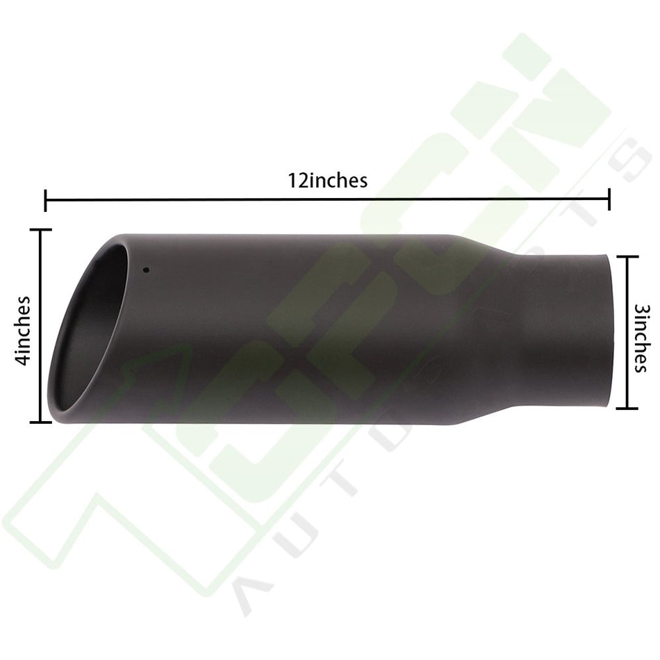 Stainless Steel Exhaust Tip 3inch Inlet / 4inch Outlet /12inch Long Black Angle cut