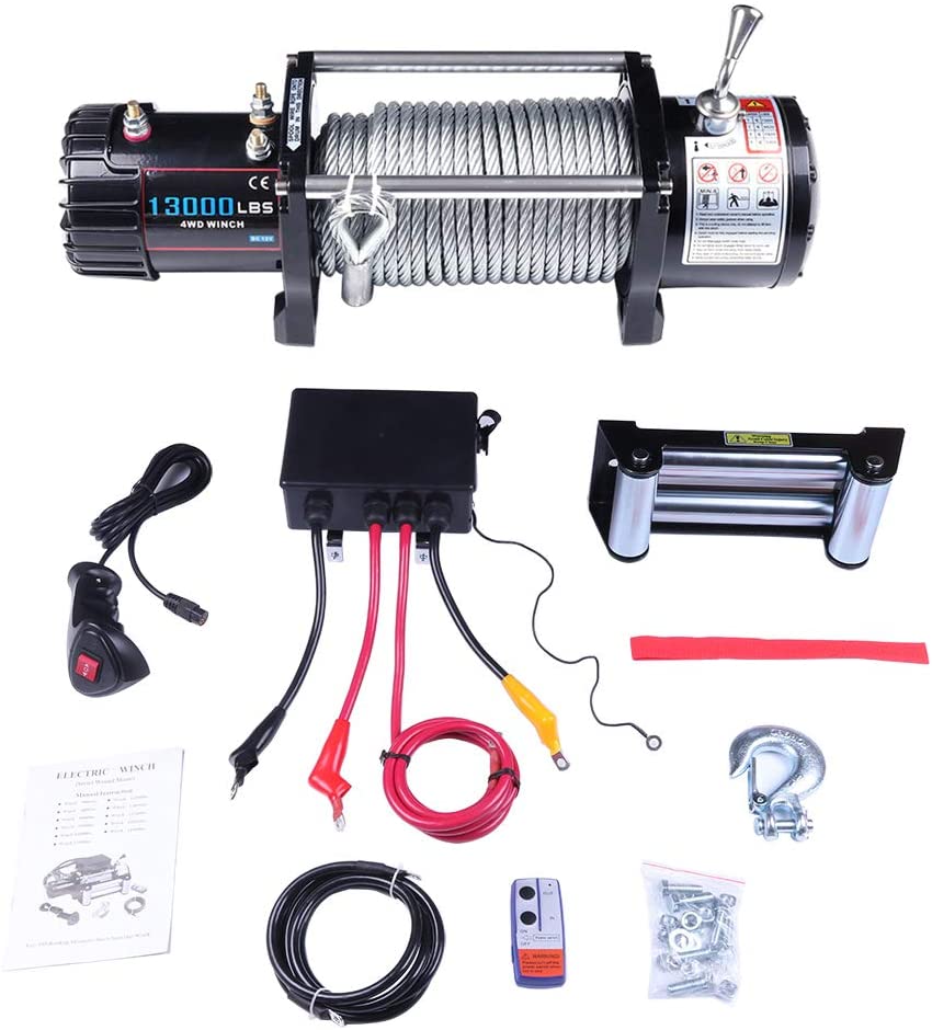 13000lb Electric Winch 12V 80' 3/8 inch Steel Rope For 81-18 Jeep w Roller Fairlead
