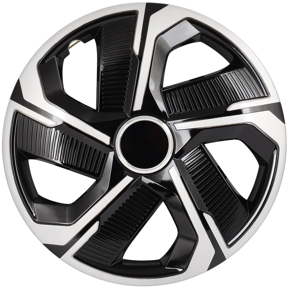 4 PC Black & Silver Wheel Cover Snap On Hub Caps For 5 Lug R15 15 inch Tires