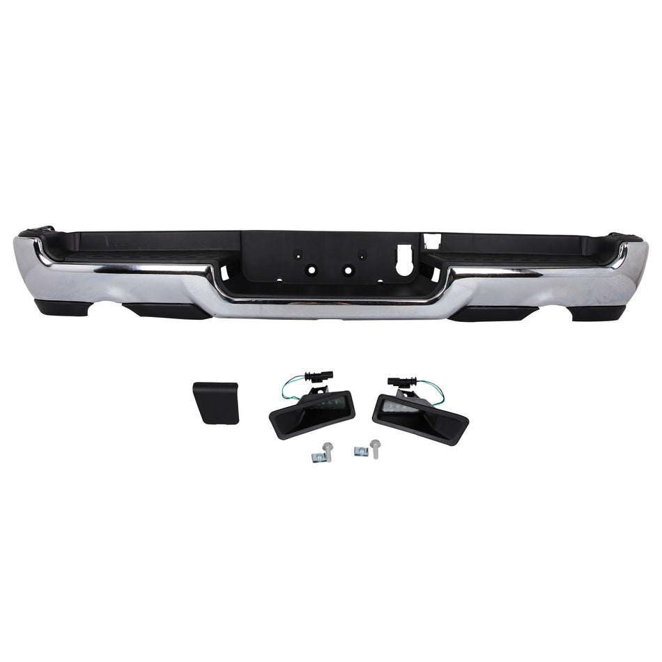 Rear For 2019-2024 RAM 1500 Chrome Steel Bumper w/ Dual Exhaust w/o Park Sensor