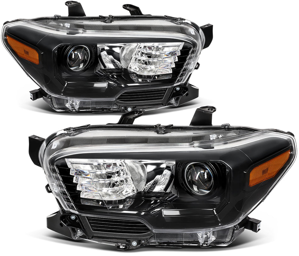 For 2016-2023 Toyota Tacoma Black Projector Headlights Assembly Pair Headlamp