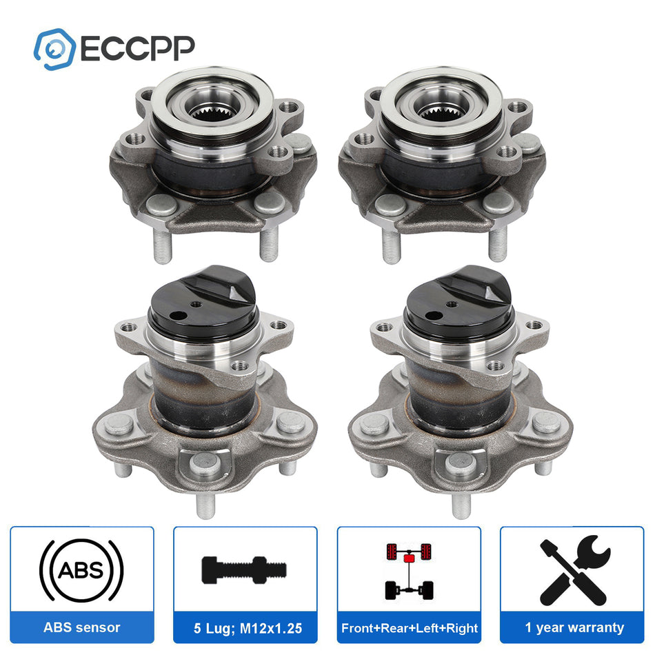 4 Pcs Front Rear Wheel Bearing Hub For Nissan Sentra 2013 2014 2015 2016-2019