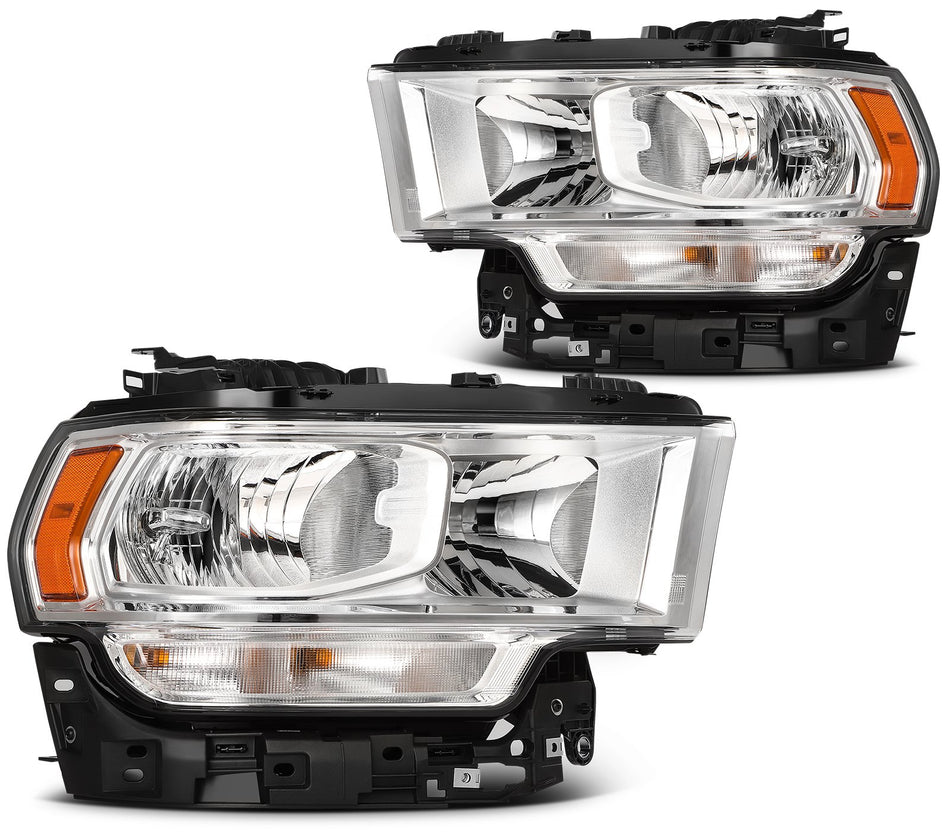 Fits Ram 2500 3500 2019-2024 Chrome Housing Headlights Assembly Pair LeftwithRight