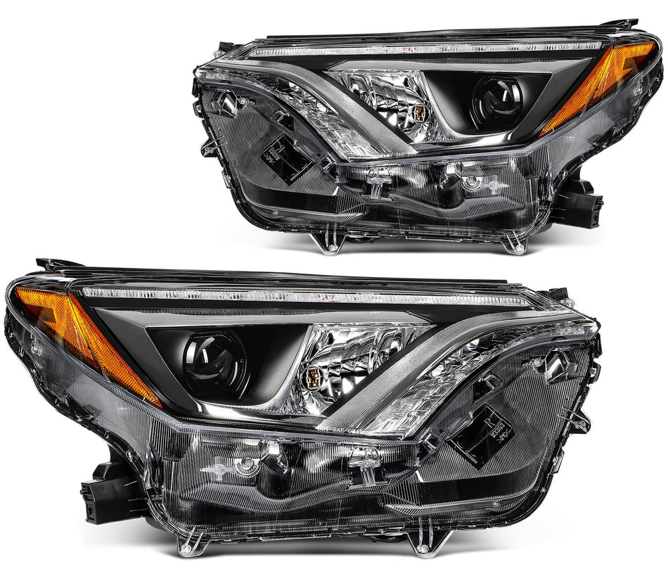 Fits Toyota RAV4 2016-2018 LED DRL Headlights Assembly Pair Black Housing