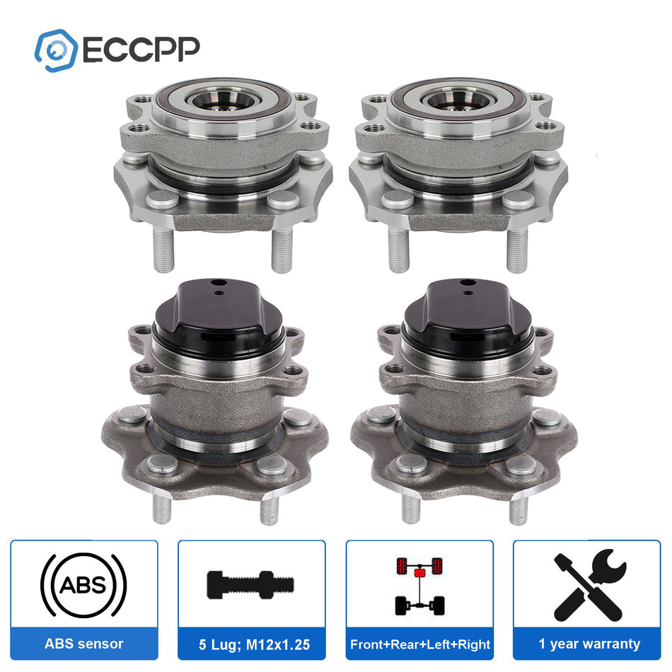 4 Pcs Front Rear Wheel Bearing Hub For Nissan Rogue 2014 2015 2016 2017-2019 FWD