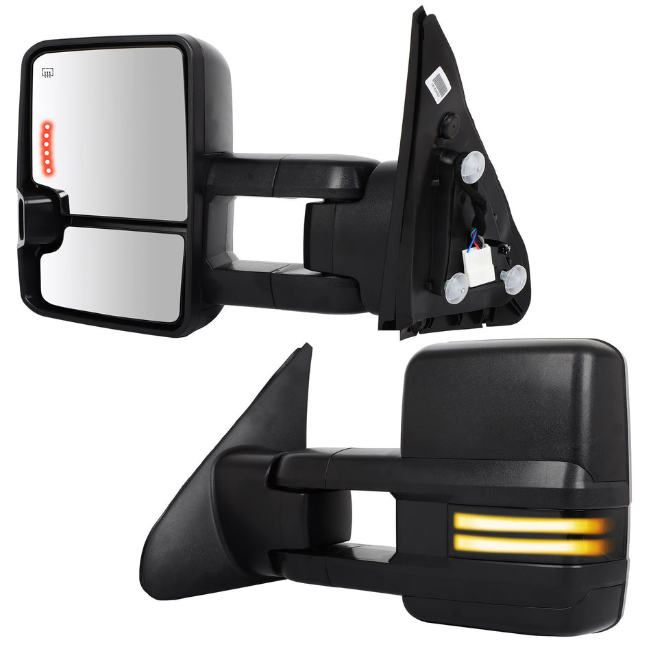 Towing Mirrors Heated Running Signals Light Black For 2007-2017 Toyota Tundra