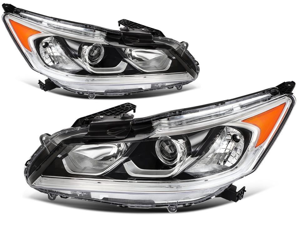 Fits 2016-2017 Honda Accord Sedan 4-Door w/Projector Headlights Assembly Pair