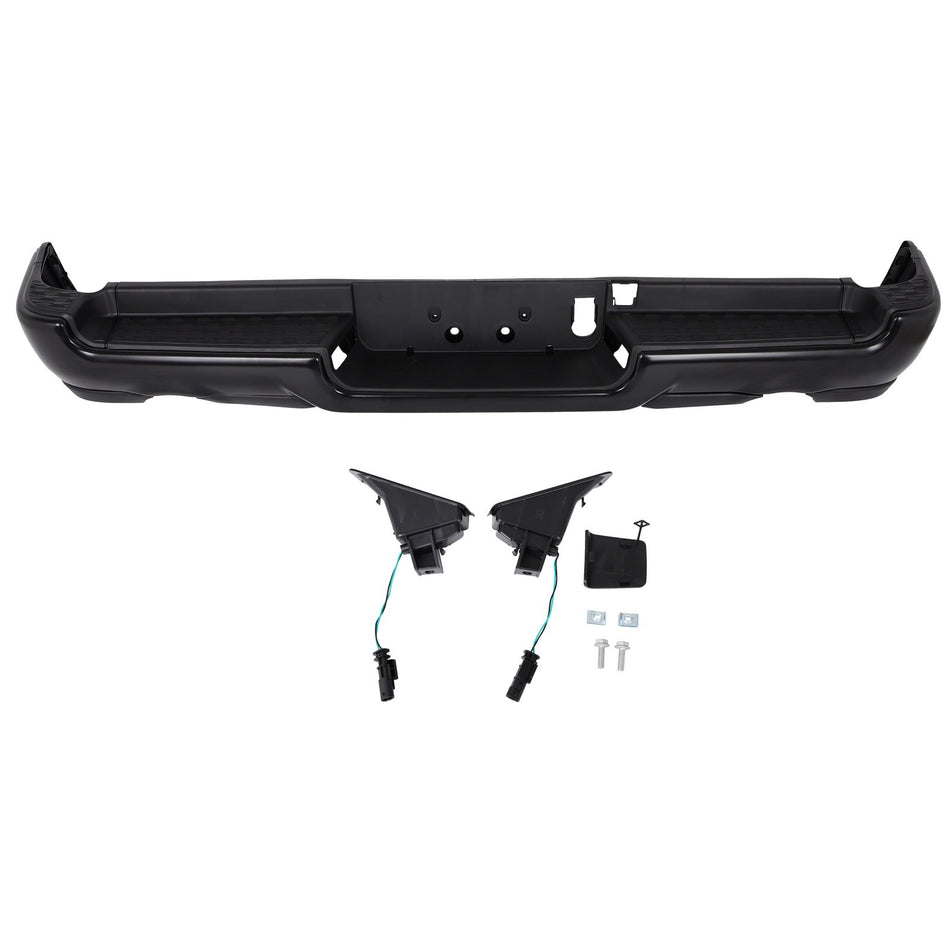 Rear For 2019-2024 RAM 1500 Steel Black Bumper w/ Dual Exhaust w/o Park Holes