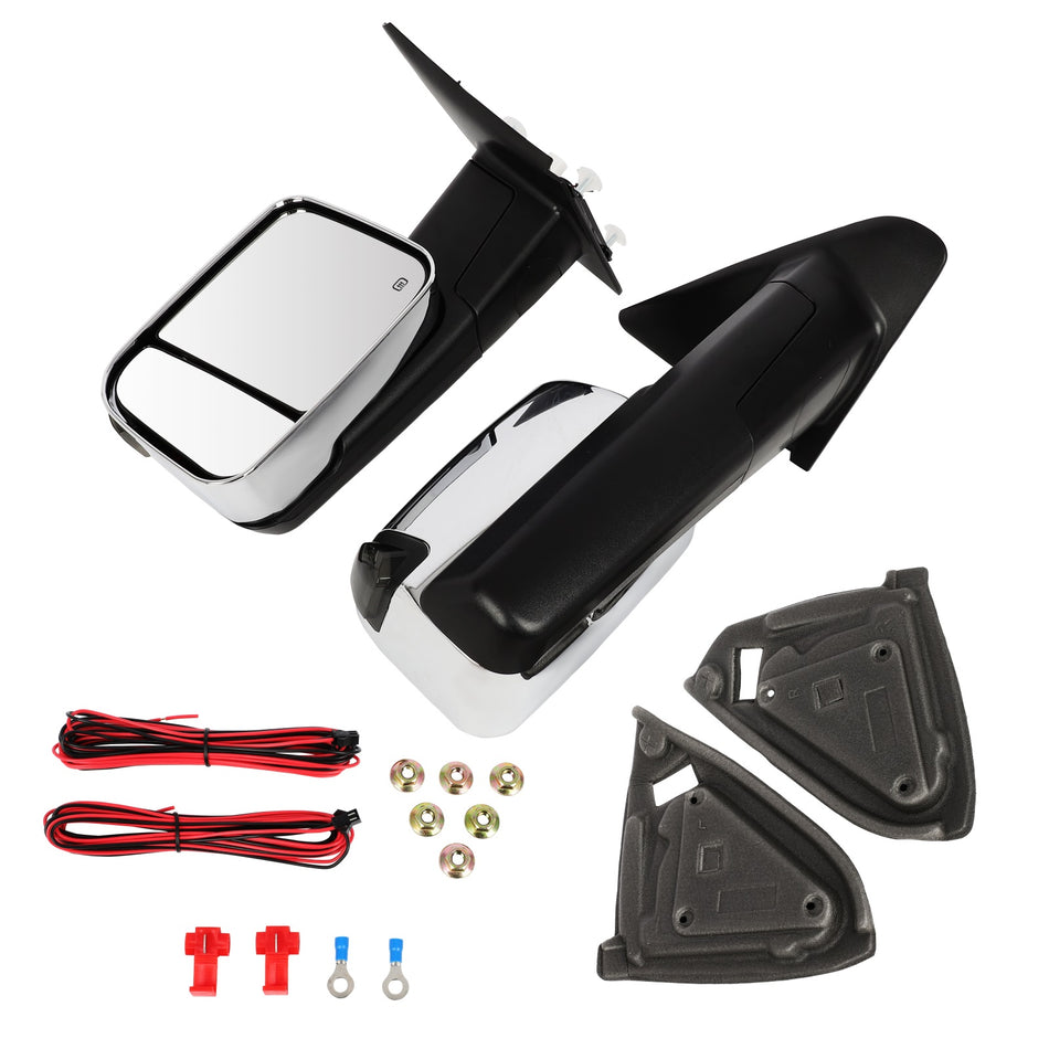 Pair Tow Mirrors Power Heated Turn Signal for 02-2008 Dodge Ram 1500 2500 Chrome
