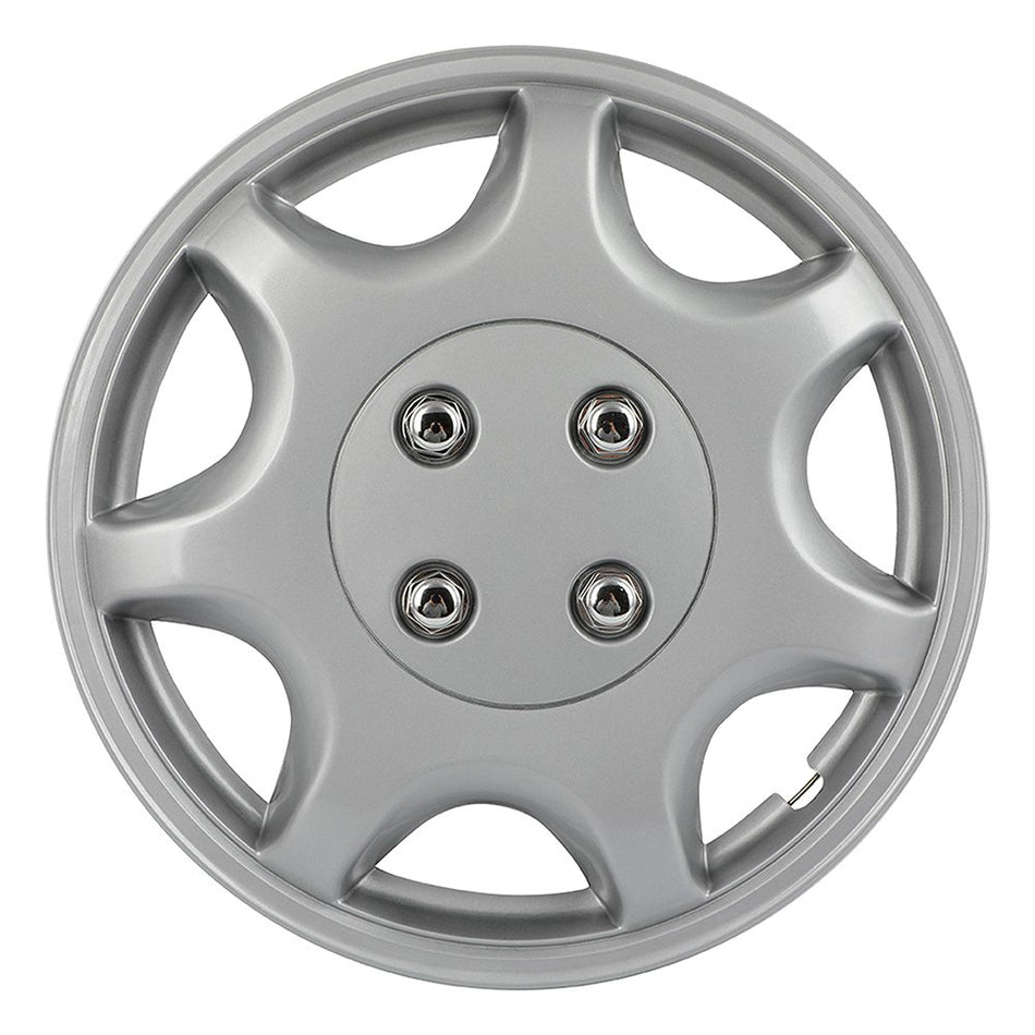 4 Set 14 Inch Wheel Hub Caps Silver Snap On For R14 Tire & Rim Wheel Covers Kit