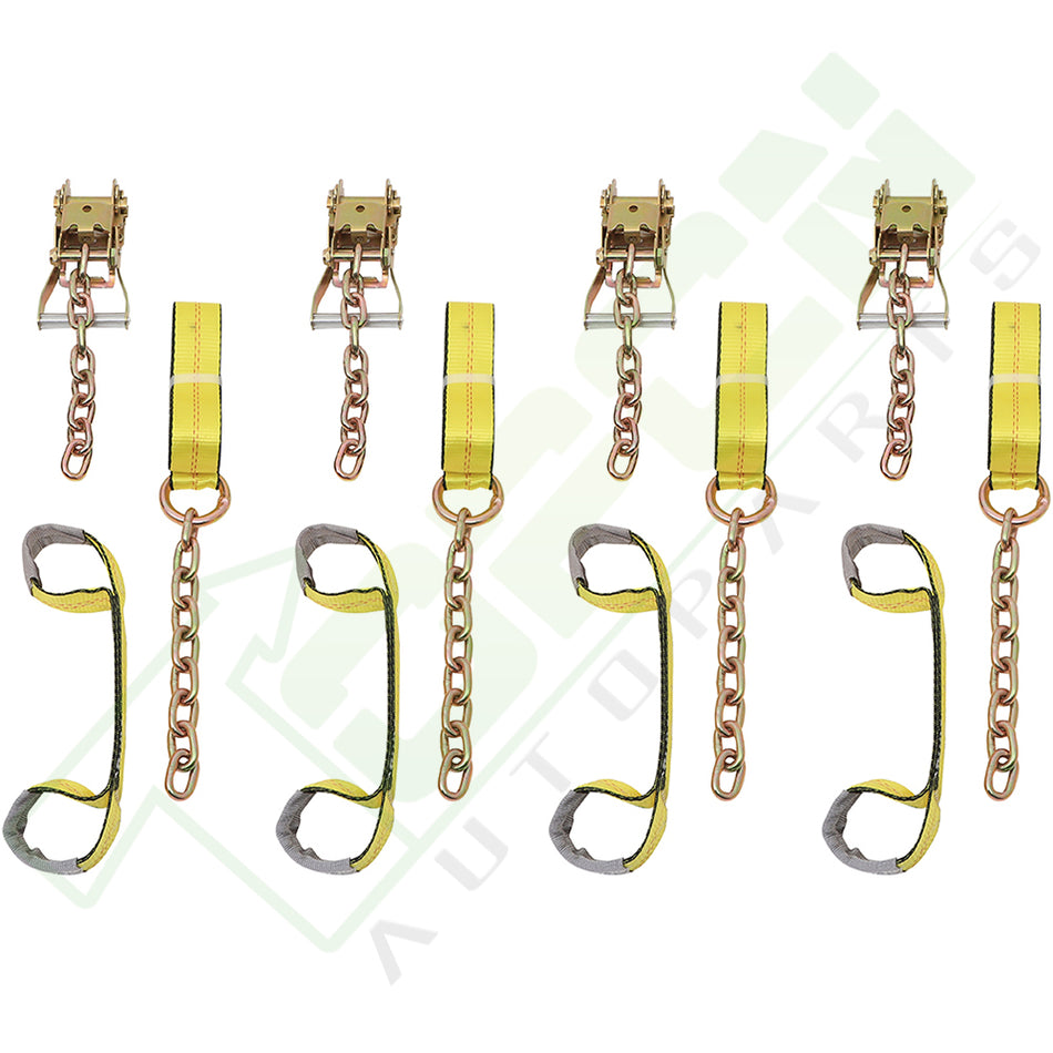 4X Auto Hauler Car Flatbed Tie Down Lasso Wheel Ratchet Straps Brand New