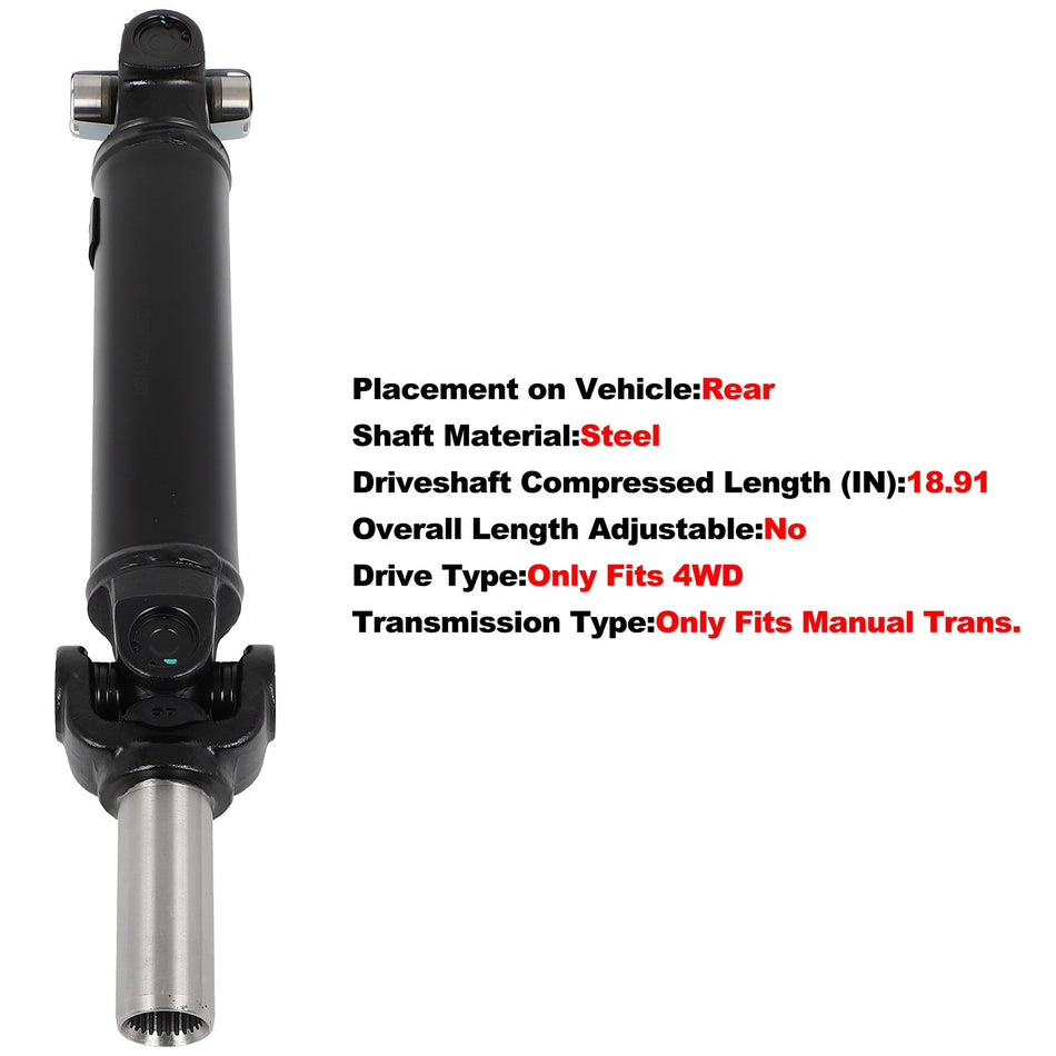 Drive Shaft Assembly for Jeep Wrangler 1987-1990 L6 4.2L Rear Side 4WD 53004526