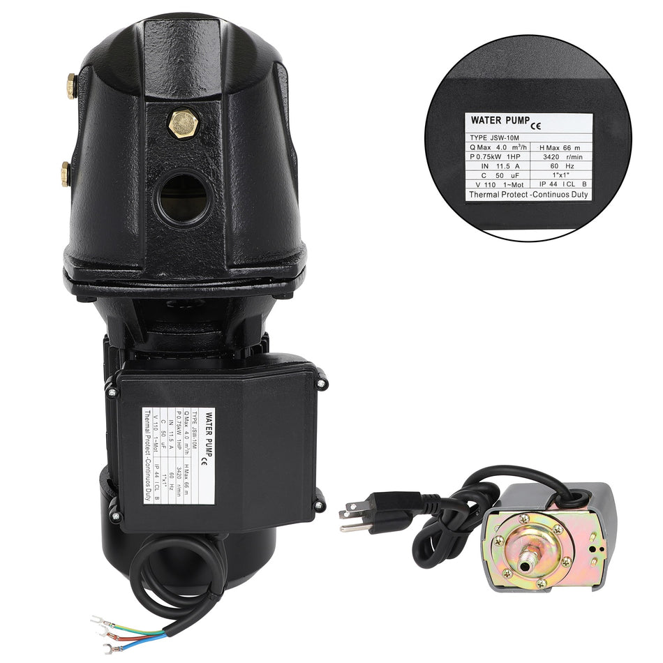 1 HP Shallow Well Jet Pump Heavy Duty Water Jet Pump w/ Pressure Switch 110V New